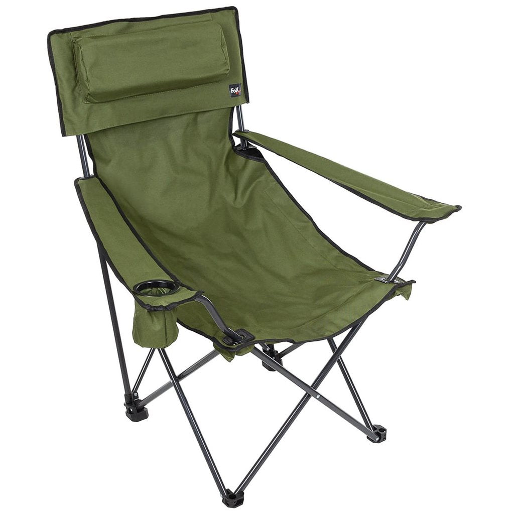 Sillón plegable DELUX negro con reposacabezas acolchado e incluye bolsa de transporte