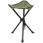 Taburete trípode plegable verde con funda y correa, asiento de nylon