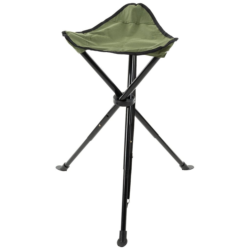 Taburete plegable verde con patas telescópicas ajustables 45-55 cm, asiento de nylon
