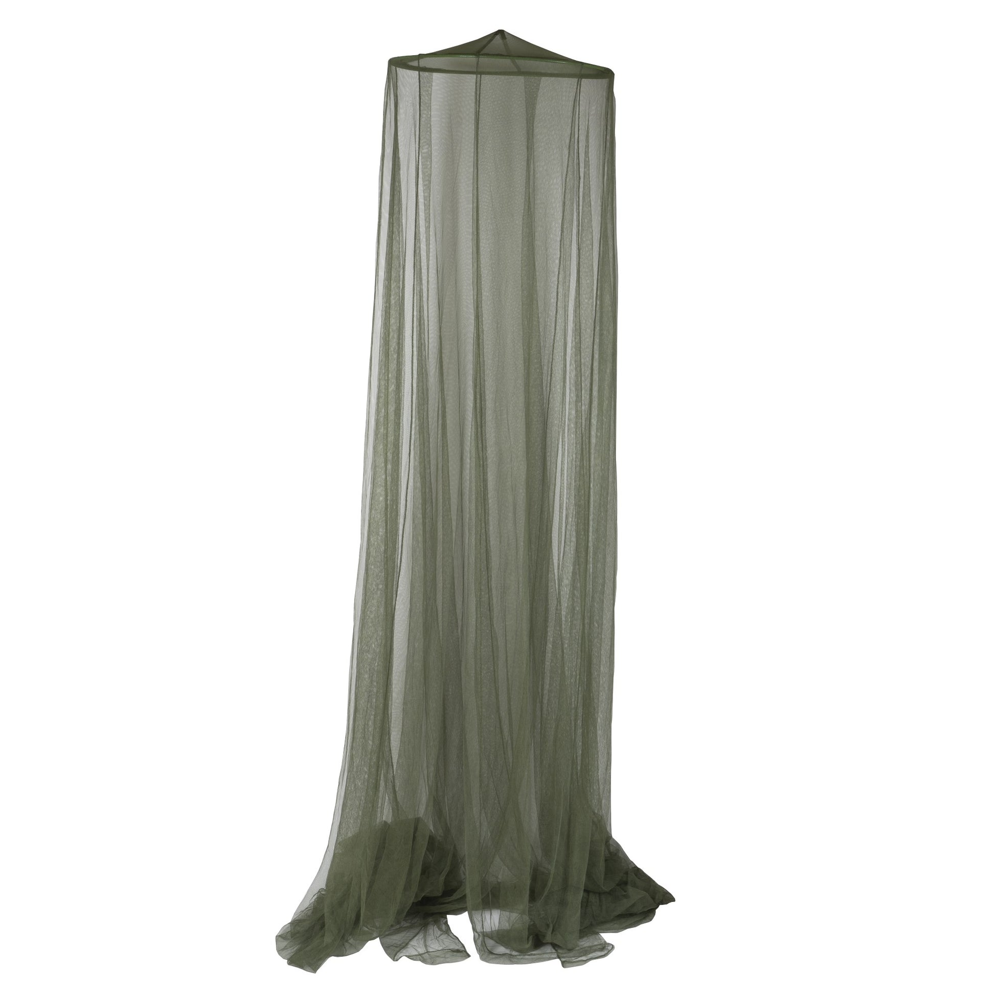Mosquitera colgante verde para cama individual con anillo metálico