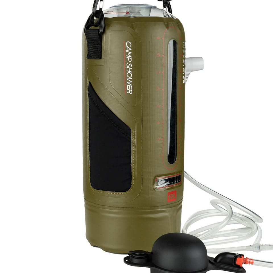 Ducha solar portátil 12 L verde en PVC 500D con bomba