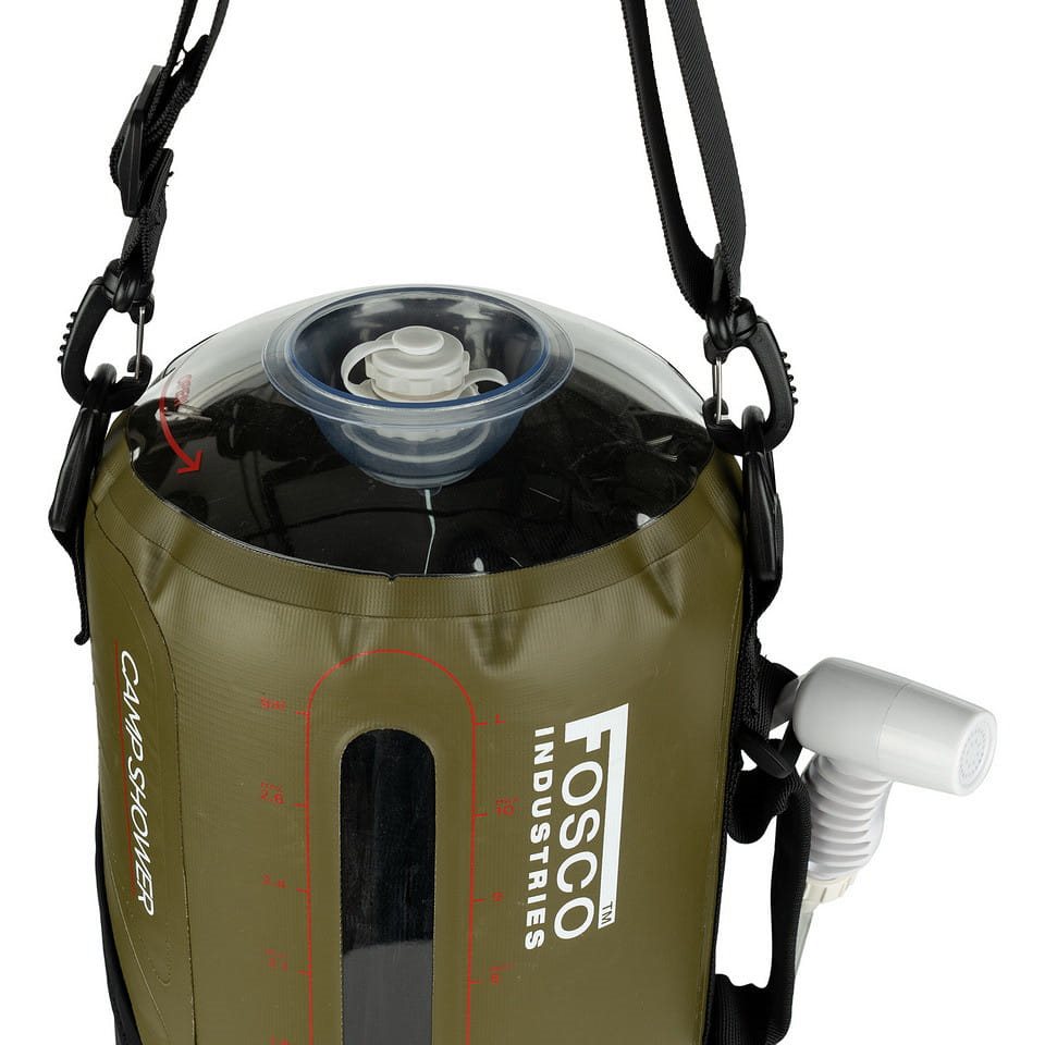 Ducha solar portátil 12 L verde en PVC 500D con bomba