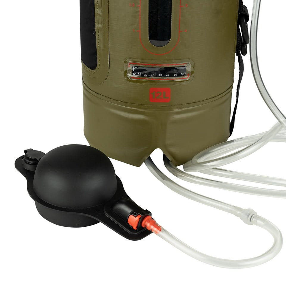 Ducha solar portátil 12 L verde en PVC 500D con bomba
