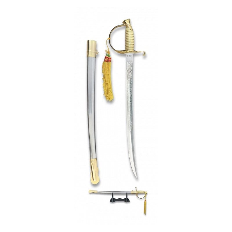 Sable NAVY CADET dorado 50 cm con vaina de hierro y soporte de madera