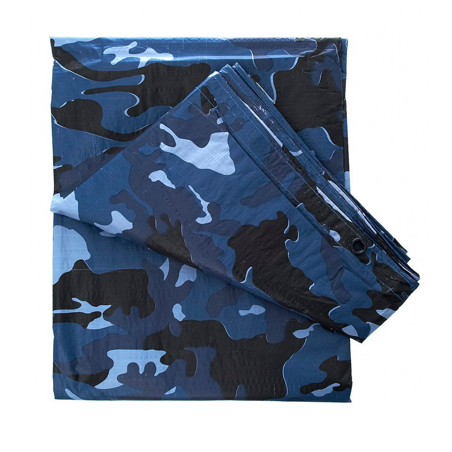 Lona impermeable 4x3 m Sky Blue Camo en camuflaje azul con ojales para sujeción