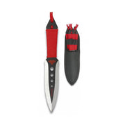 Set de 3 cuchillos arrojadizos en acero inoxidable con empuñadura paracord rojo y funda de nylon negra
