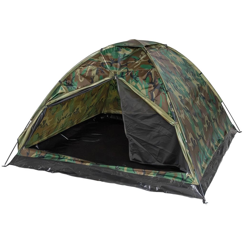Tienda MONODOM para 3 personas 210 x 210 x 130 cm patrón Woodland, con mosquitera