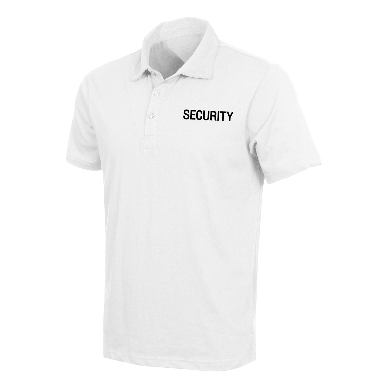 Polo blanco ECURITY de manga corta secado rápido con texto 'security' en pecho y espalda