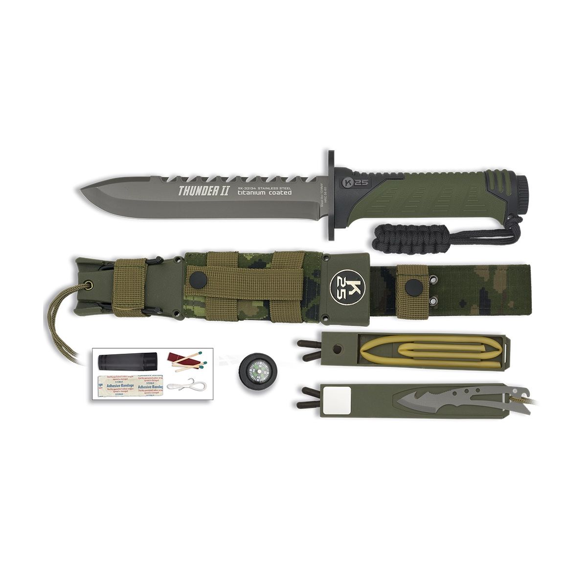 Cuchillo supervivencia K25 Thunder II Coyote, hoja fija con accesorios