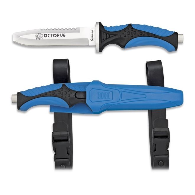 Cuchillo de buceo OCTOPUS azul con funda y correas