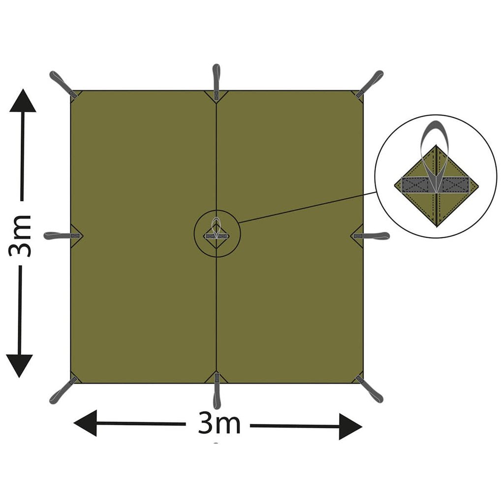 Lona TARP EXTREM 3 x 3 m Flecktarn, poliéster rip-stop con recubrimiento PU y anillas