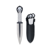 Set de 3 cuchillos arrojadizos SKULL con calavera, acero 3CR13MOV y empuñadura con cordón blanco
