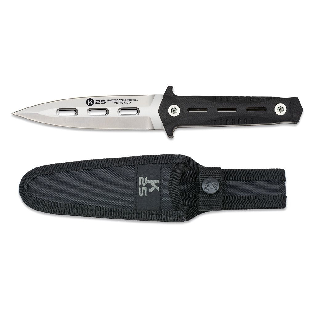 Cuchillo fijo BOOT 32556 con hoja negra, empuñadura G10 y funda incluida