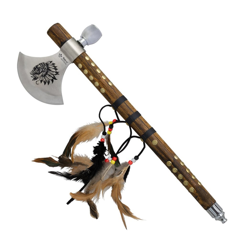 Tomahawk TOLE10 INDIAN, réplica decorativa con cabeza de acero inoxidable, motivo de indio y mango de madera pintado