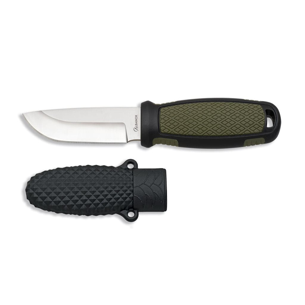Cuchillo pequeño de hoja fija 32666 en acero 3Cr13Mov con filo liso y acabado satinado, con funda