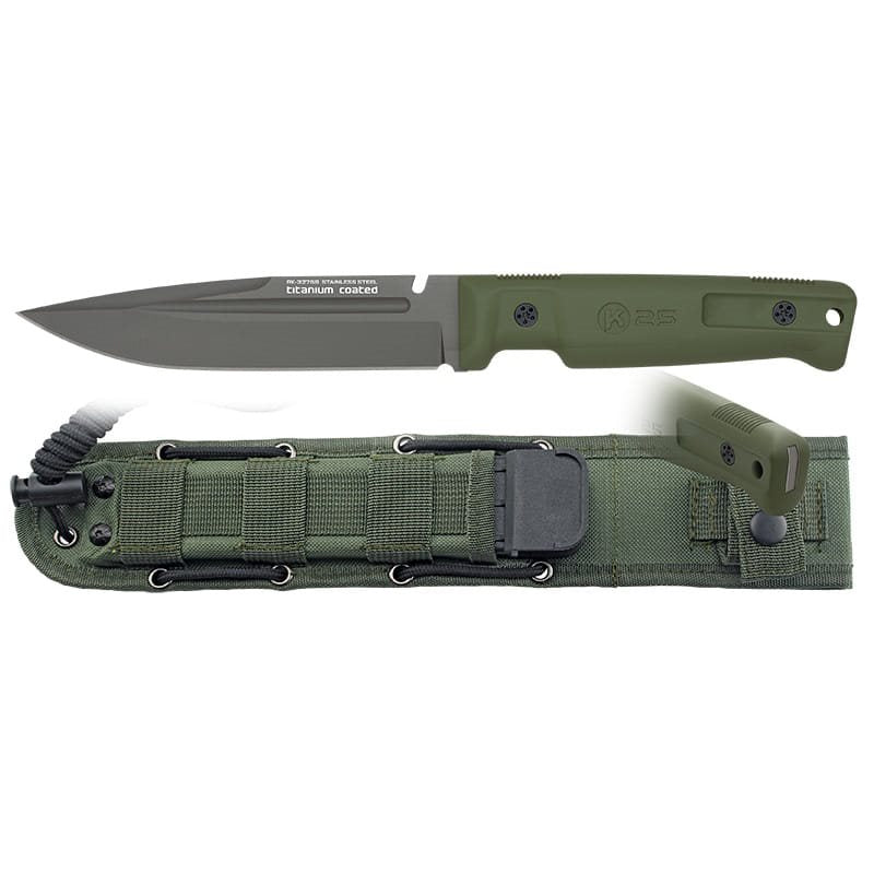 Cuchillo fulltang 32756 verde con funda, diseño inspirado en cuchillos tacticos clasicos