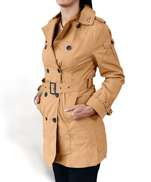 Trenchcoat marrón de algodón para mujer, doble botonadura, inspirado en abrigos militares británicos del s. XIX