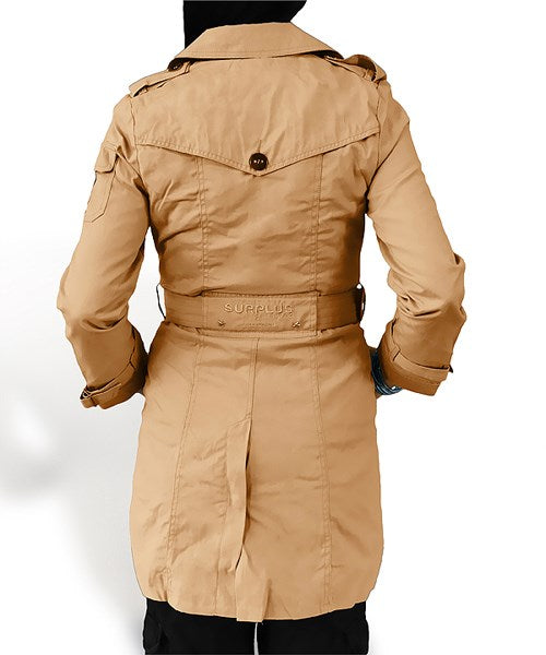 Trenchcoat marrón de algodón para mujer, doble botonadura, inspirado en abrigos militares británicos del s. XIX