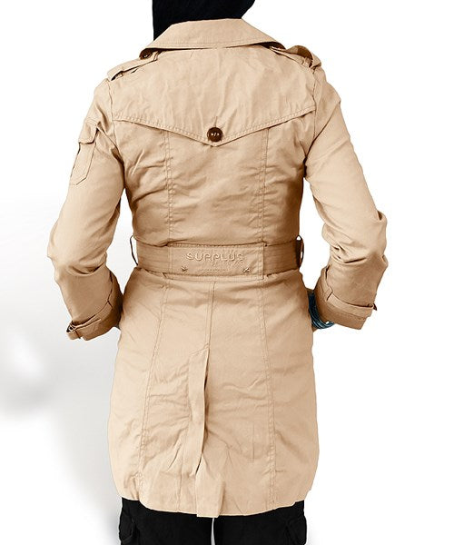Trenchcoat marrón de algodón para mujer, doble botonadura, inspirado en abrigos militares británicos del s. XIX