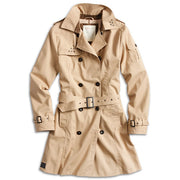 Trenchcoat femenino khaki de algodón, estilo militar con cierre de doble botonadura