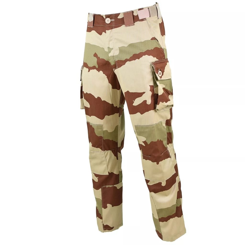 Pantalones franceses T4 COMBAT CCE camuflaje desierto usados vista frontal