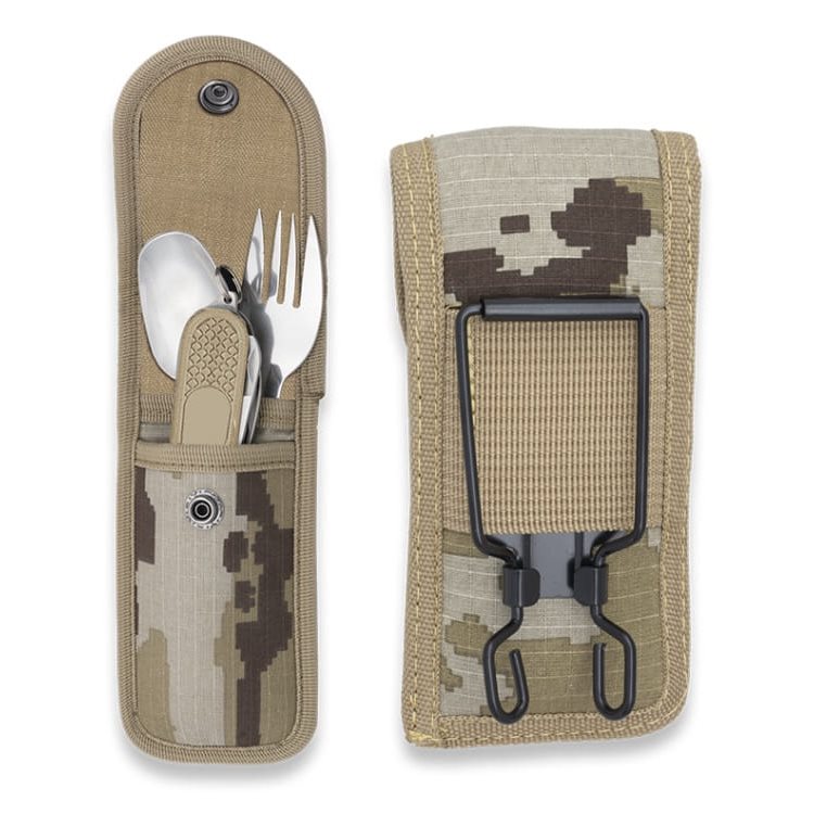 Set de cubiertos para camping con cuchillo, tenedor y cuchara y funda de nylon 33041-COYOTE