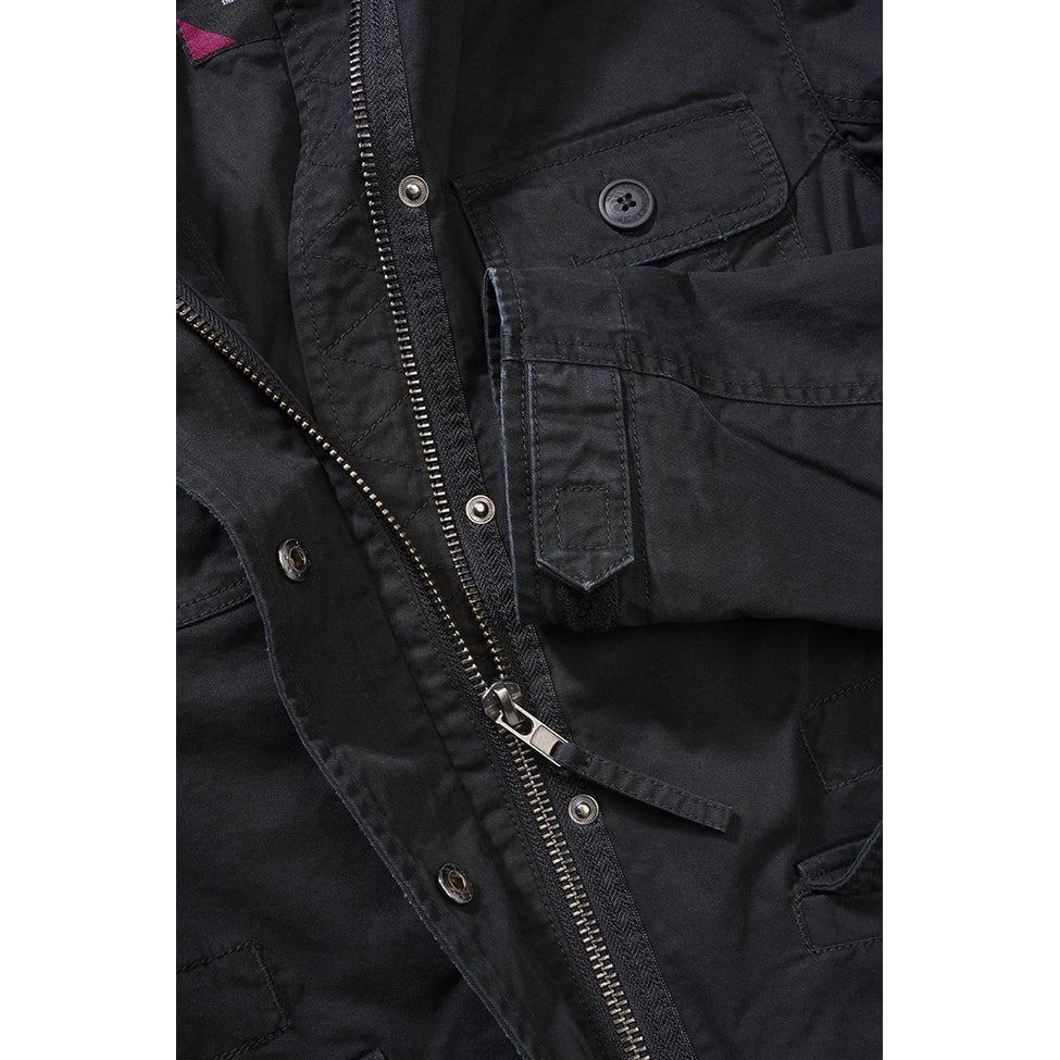 Chaqueta BRITANNIA mujer negra, algodón, 5 bolsillos, capucha y cintura ajustable