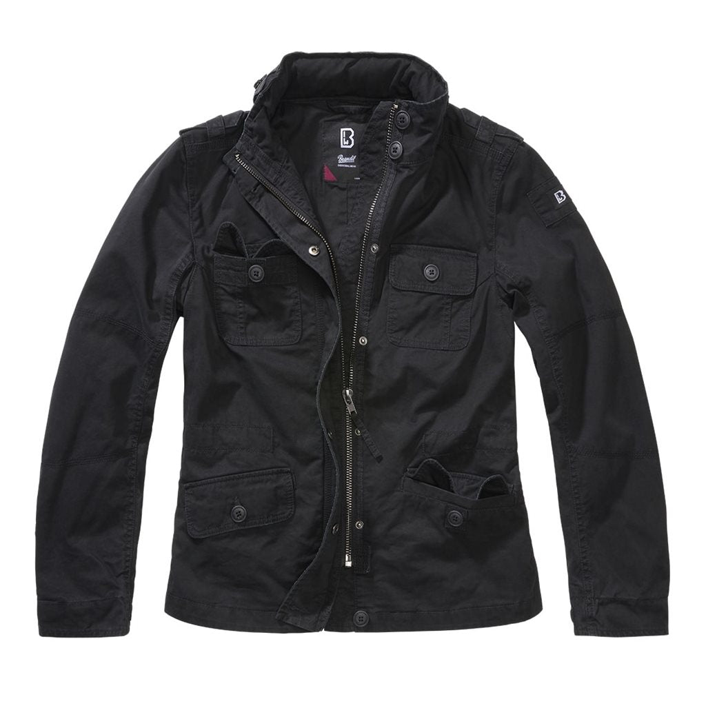 Chaqueta BRITANNIA mujer negra, algodón, 5 bolsillos, capucha y cintura ajustable