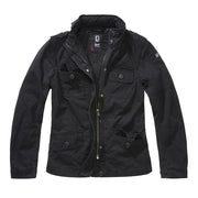 Chaqueta BRITANNIA mujer negra, algodón, 5 bolsillos, capucha y cintura ajustable
