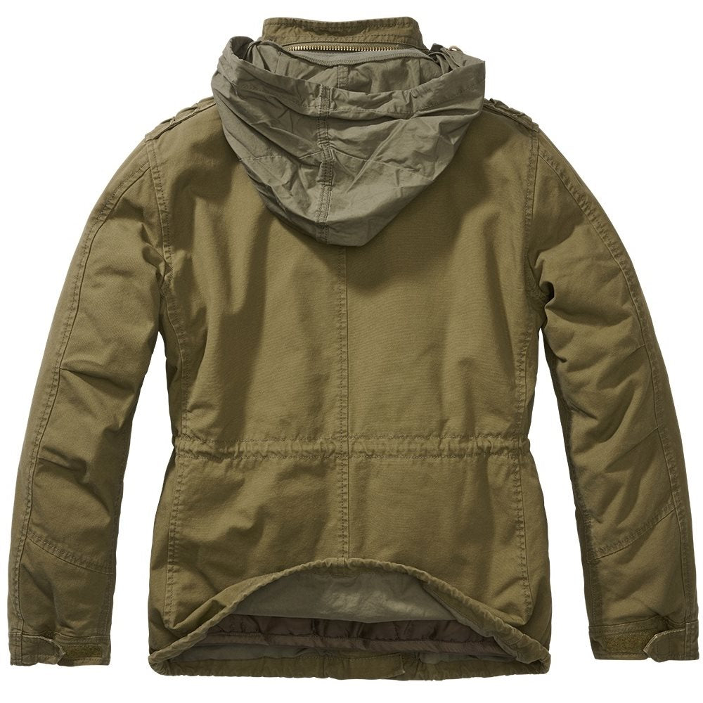 Chaqueta M65 femenina verde con múltiples bolsillos y forro desmontable