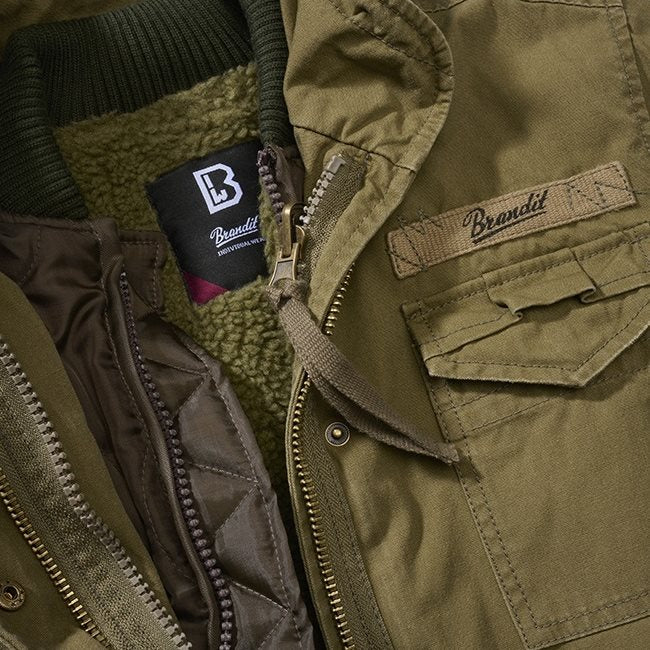 Chaqueta M65 femenina verde con múltiples bolsillos y forro desmontable