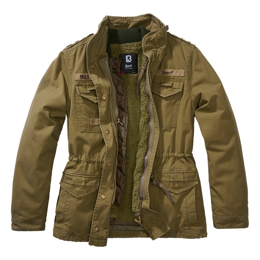 Chaqueta M65 femenina verde con múltiples bolsillos y forro desmontable