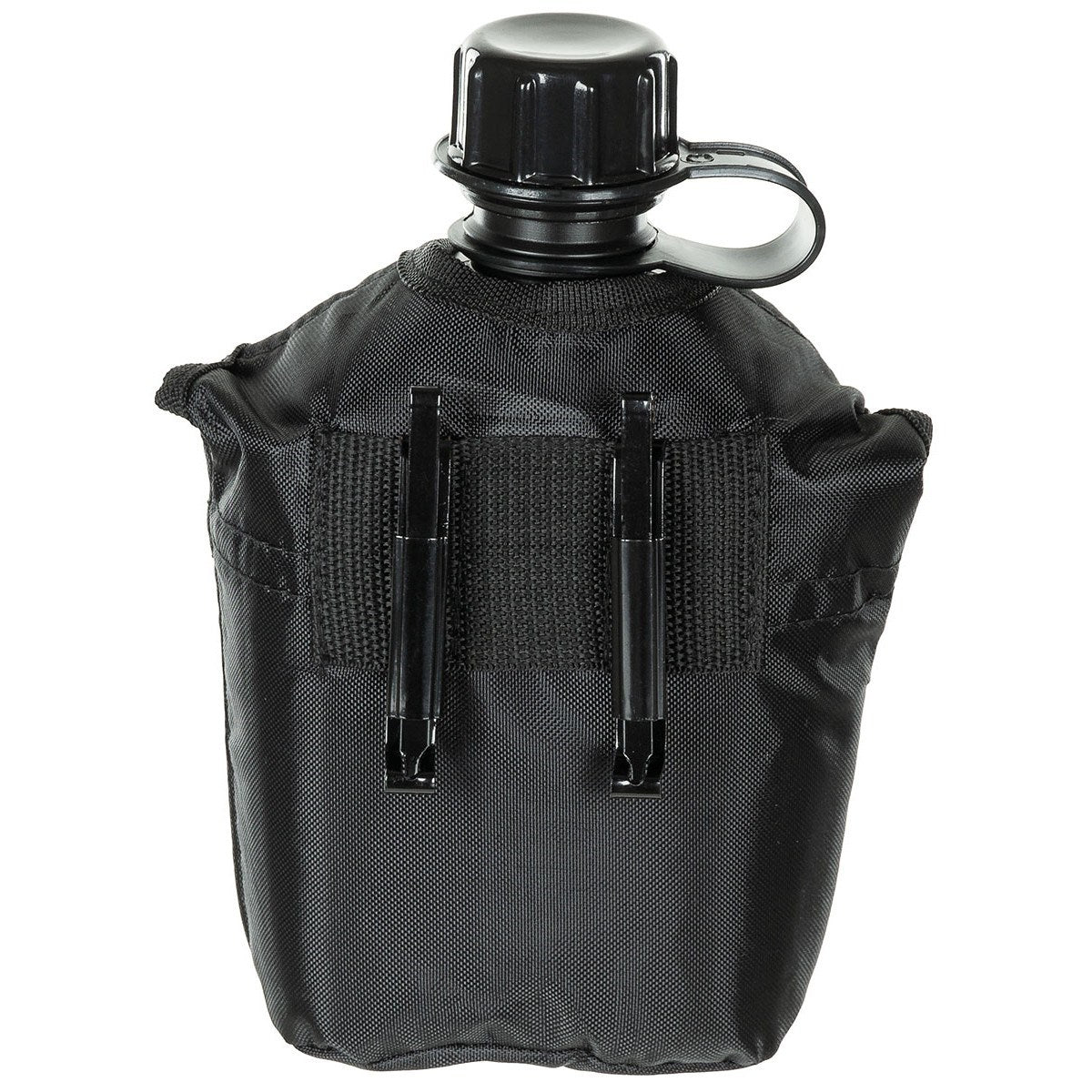 Cantimplora de campaña US 1 L con funda de nylon negra y bolsillo exterior