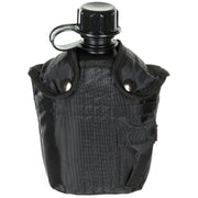 Cantimplora de campaña US 1 L con funda de nylon negra y bolsillo exterior