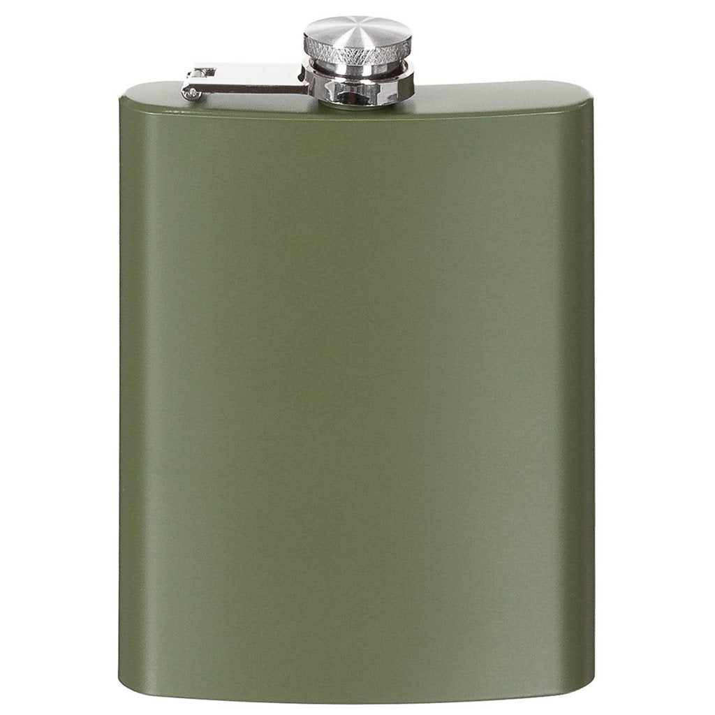 Petaca 225 ml verde - acero inoxidable con recubrimiento oliva, tapa roscada con seguro