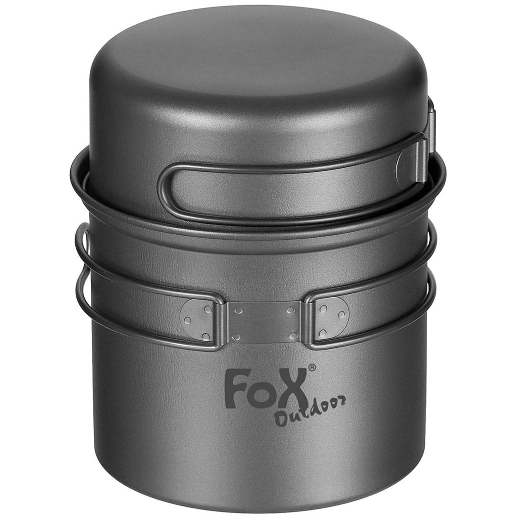 Juego de menaje FOX de dos piezas de titanio ultraligero, olla grande y sartén