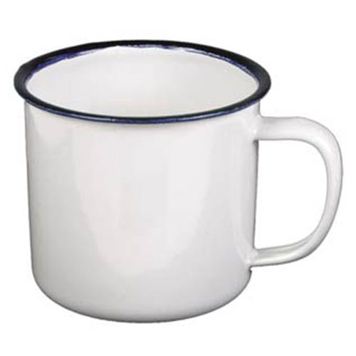 Taza esmaltada blanca con borde negro 0,3 l diámetro 8 cm