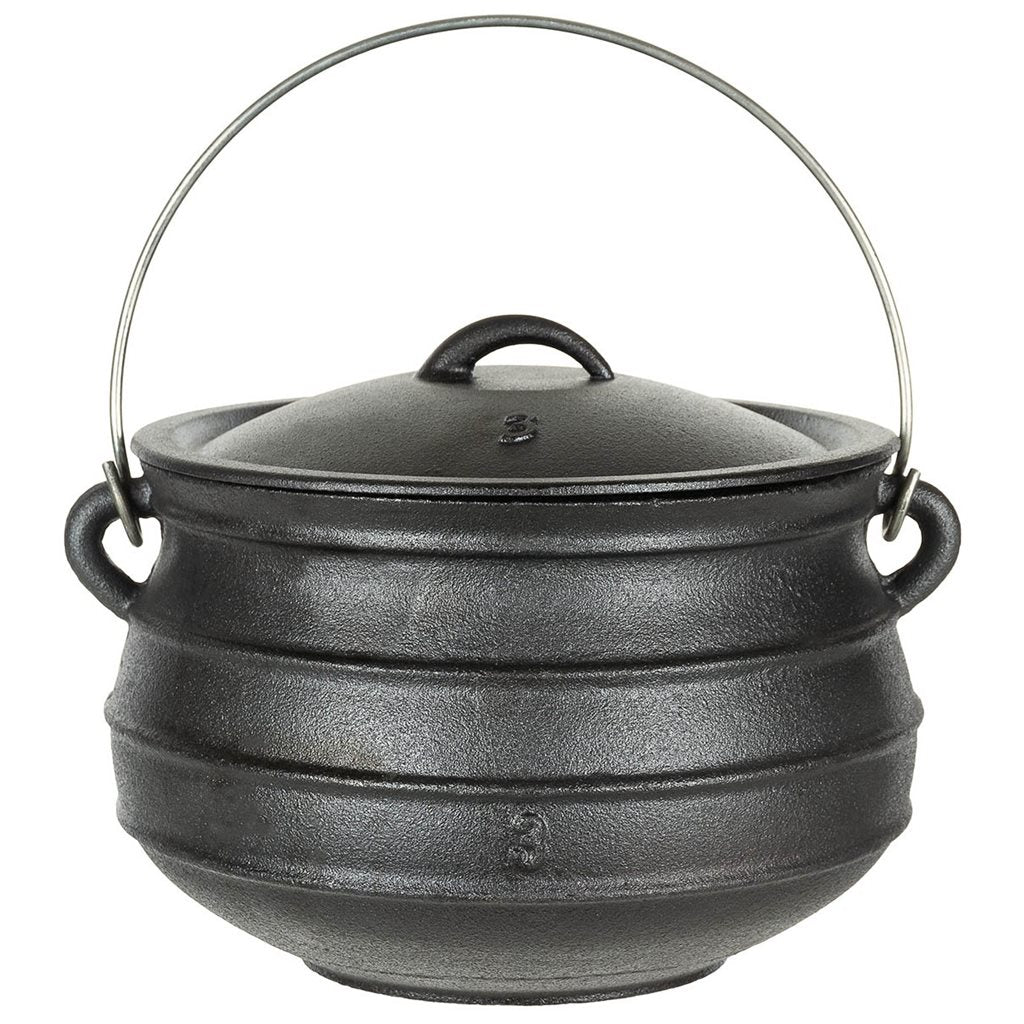 Olla de campo de hierro fundido con tapa y asa para colgar, 7 litros