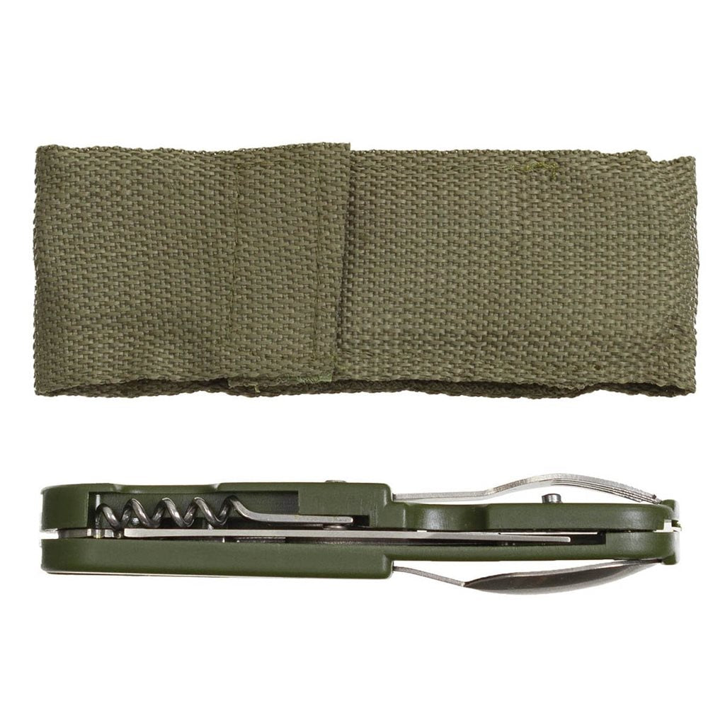 Cubiertos plegables KOMBI 5 en 1 verde en funda de nylon