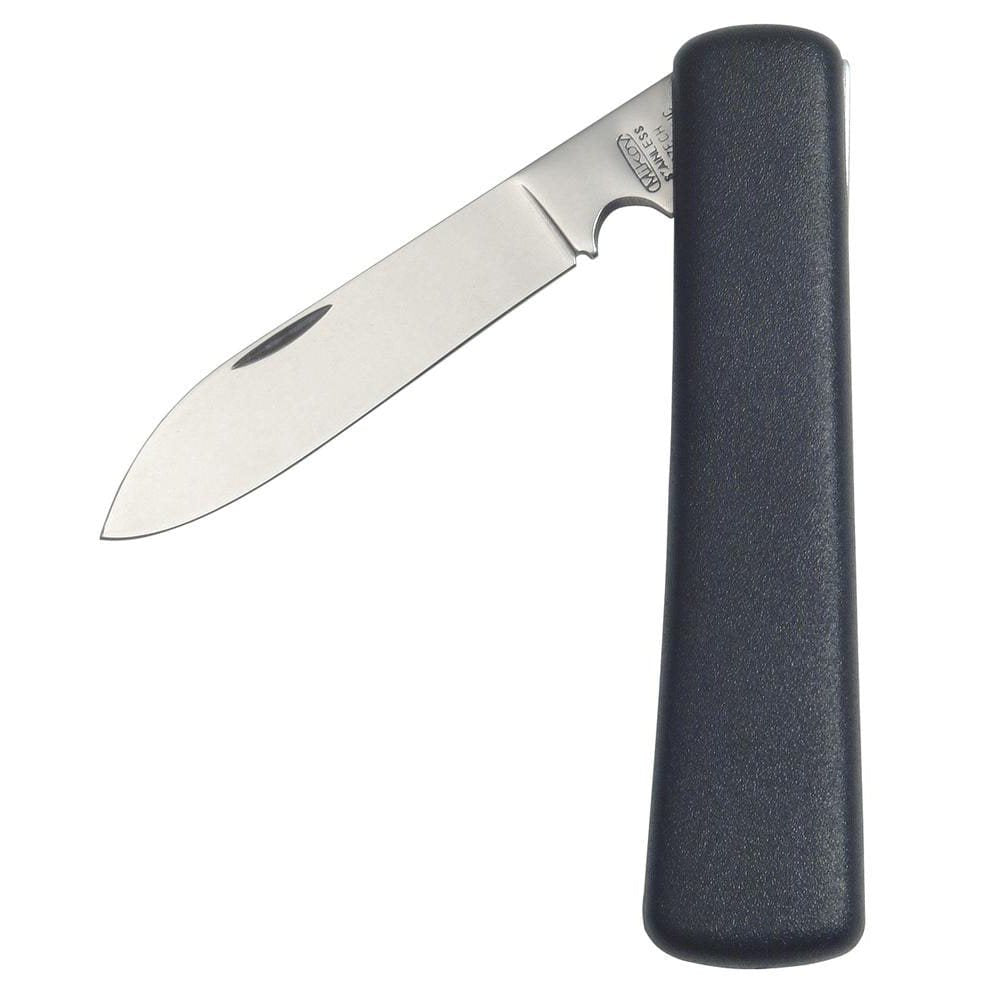 Cuchillo electricista NH-1 con hoja de acero 420, mango plástico negro y funda PVC