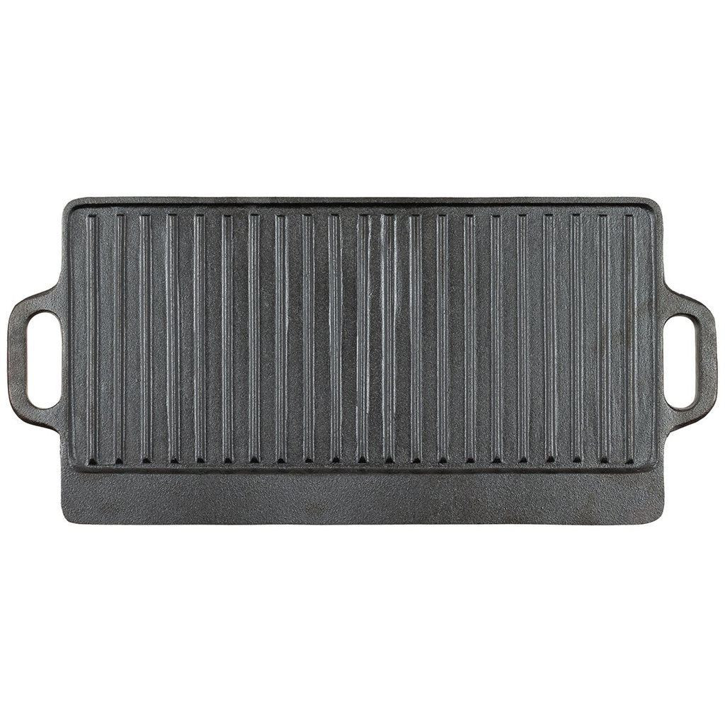 Parrilla de hierro fundido reversible 50 x 23 x 1,5 cm negra con asas laterales