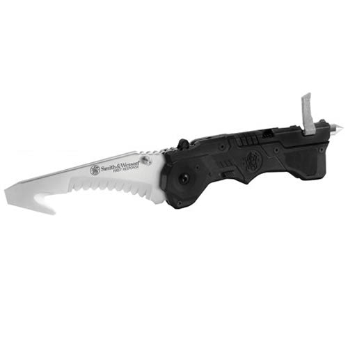 Cuchillo de rescate Smith & Wesson First Response con hoja parcialmente dentada y rompecristales
