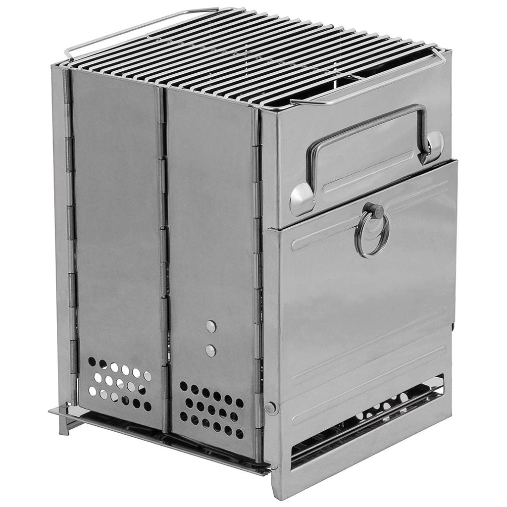 Parrilla de viaje ROCKET SMALL plegable de acero inoxidable con cajón para cenizas