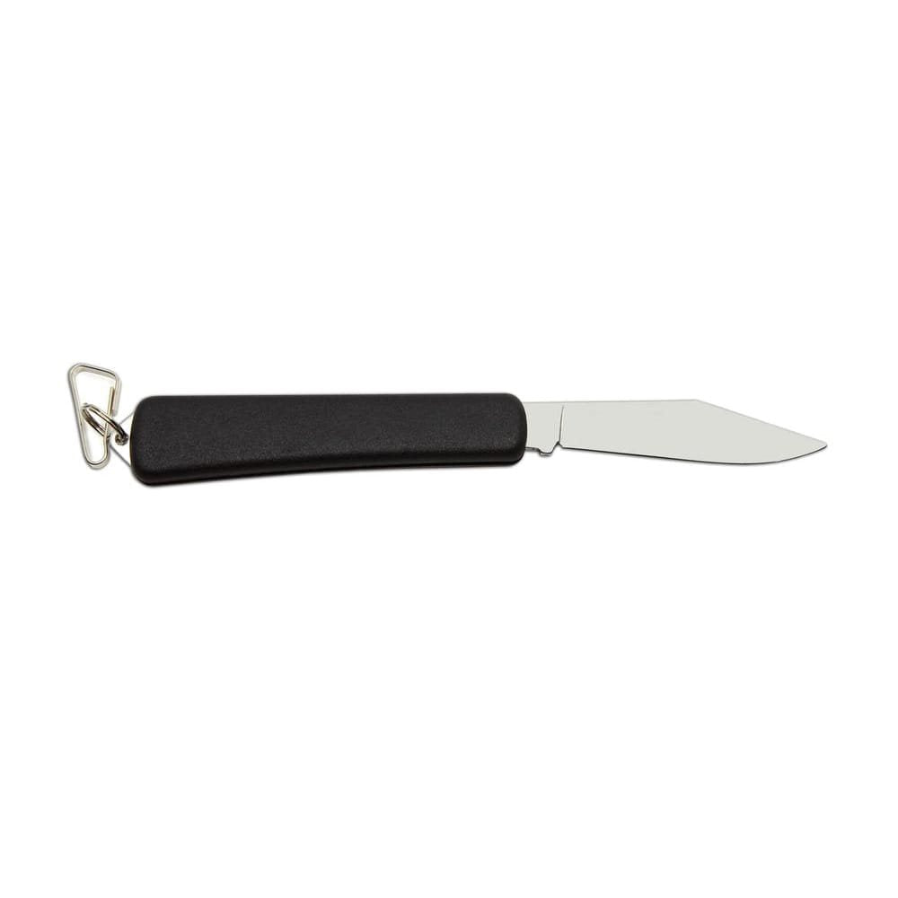 Cuchillo de campamento NH-1 plegable en acero inoxidable con mango de plástico negro y mosquetón