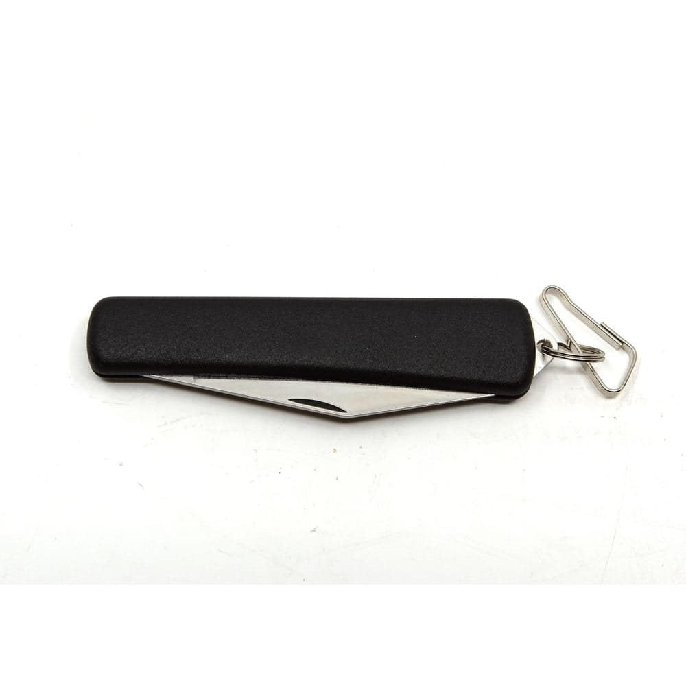 Cuchillo de campamento NH-1 plegable en acero inoxidable con mango de plástico negro y mosquetón