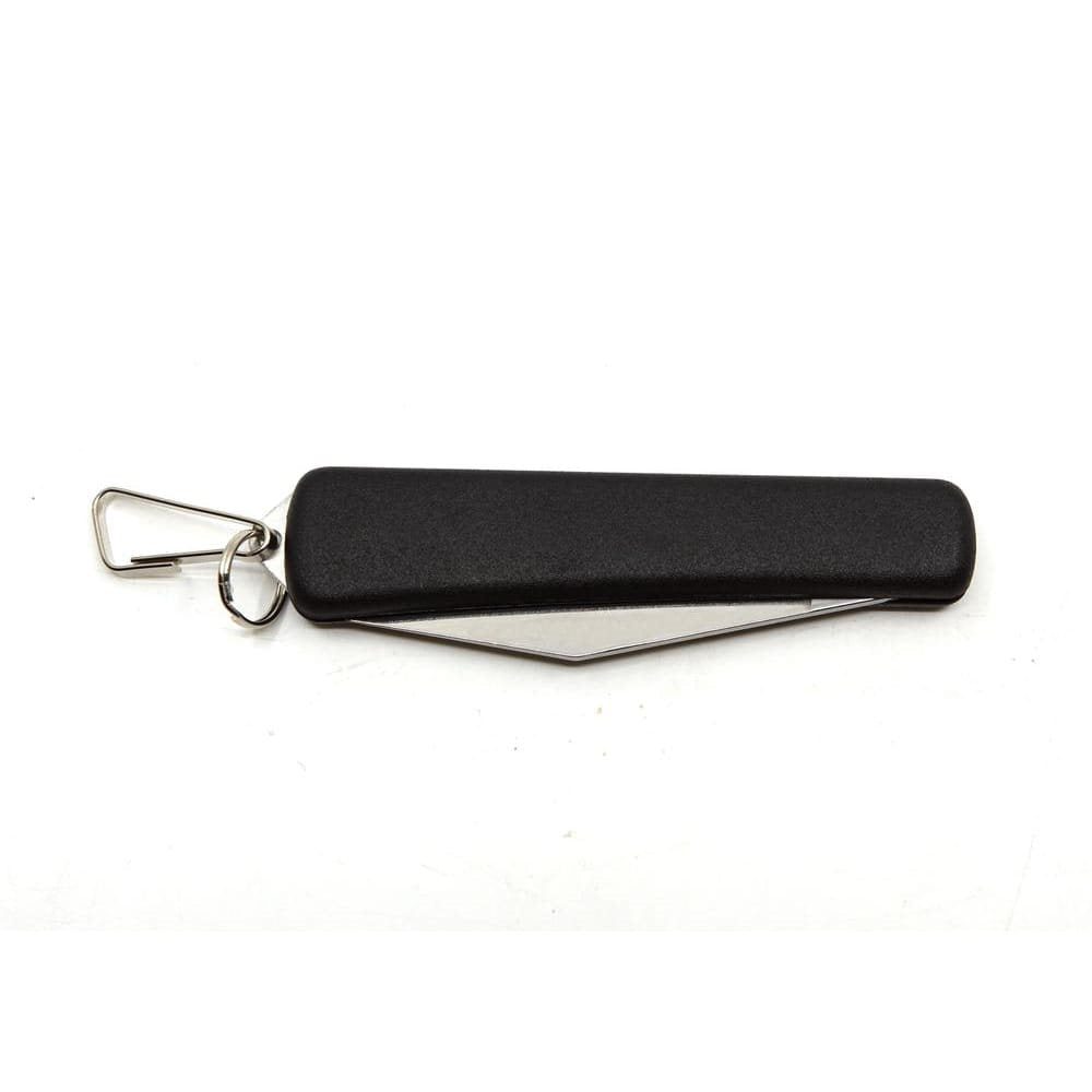 Cuchillo de campamento NH-1 plegable en acero inoxidable con mango de plástico negro y mosquetón
