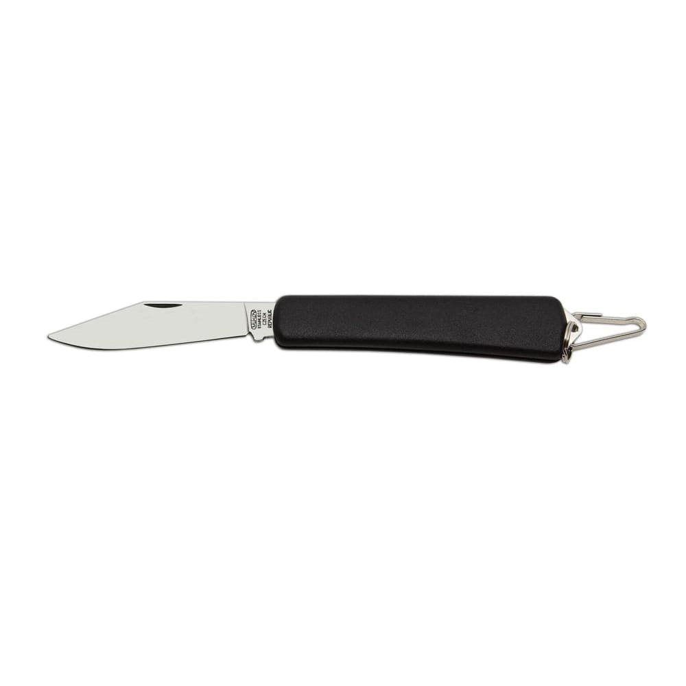 Cuchillo de campamento NH-1 plegable en acero inoxidable con mango de plástico negro y mosquetón