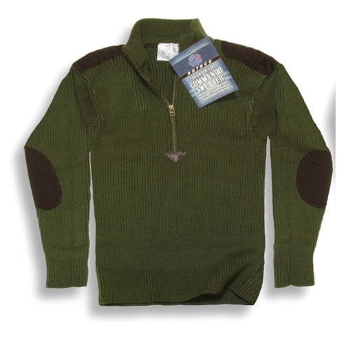 Suéter ACRYLIC COMMANDO verde con cremallera 1/4 de latón en el cuello