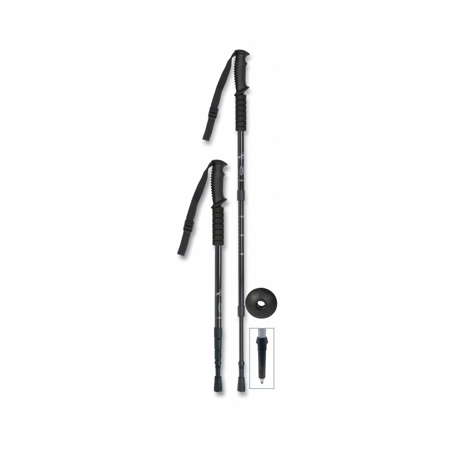 Bastón de trekking telescópico negro 110-135 cm, ligero 318 g