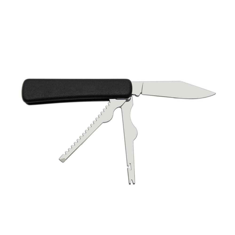 Cuchillo de pesca NH-3B, hoja acero inoxidable 420 de 75 mm, mango plastico negro y funda PVC